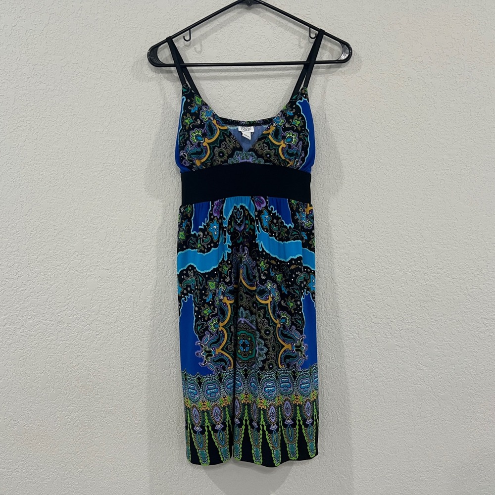 Charming Charlie Womens L Y2K Paisley Maxi Dress Blue Black Boho Empire Waist